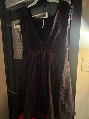 Free People Black and Purple V-Neck Women's Sun Dress